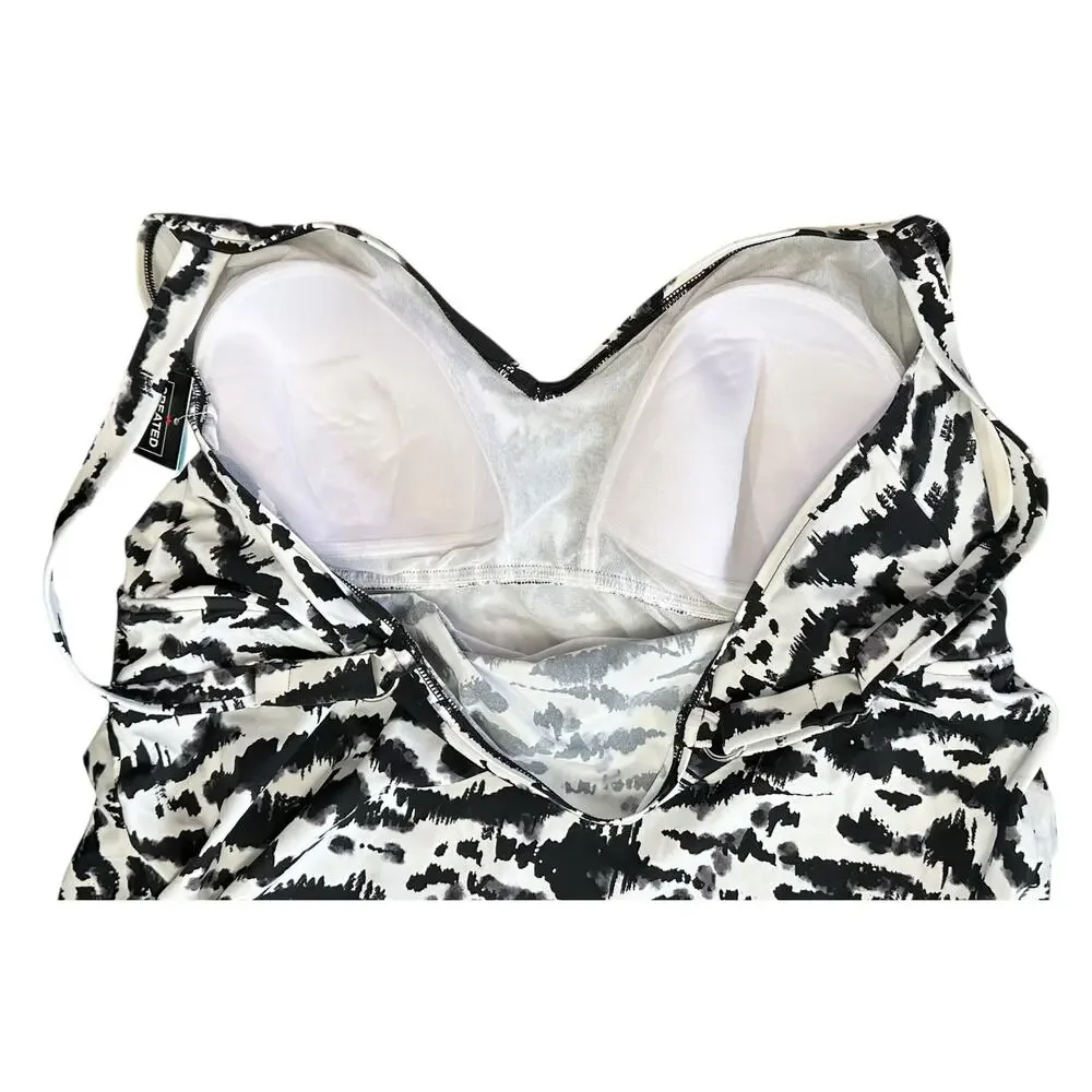 NWT Swim Solutions Tiered One Piece Swimsuit Black White Control Plus Size 20W - Picture 6 of 10